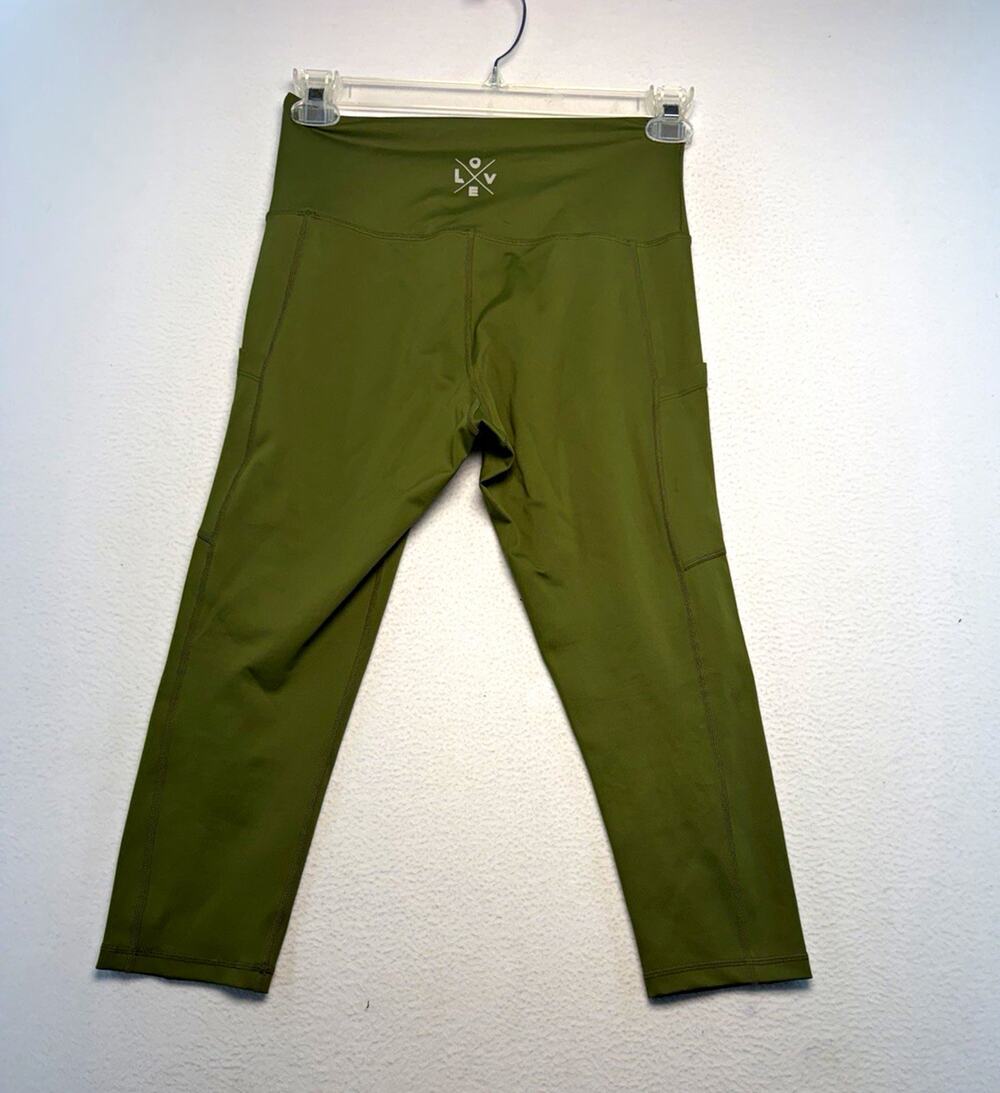 Love Her Shop Green High Rise Capri Leggings M Stretch Pockets yoga athletic